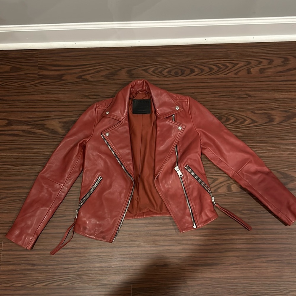 NWOT All Saints Red leather jacket